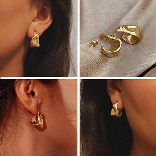 Chunky Gold Hoops Earrings for Women Trendy 14K Gold Plated Earrings Cute Huggie Hoops Hypoallergenic Earrings Jewelry Set Birthday Mom Gifts for Women…3