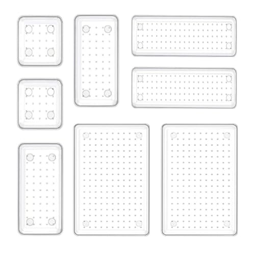 YHSKJCD 8 Pcs Clear Plastic Drawer Organiser Trays Desk Versatile Kitchen Drawer Organiser Bins Tray for Makeup Bedroom Office
