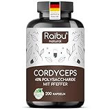 Raibu Cordyceps Kapseln - 200 Kapseln - 21000 mg Pilz-Extrakt pro Tagesdosis...