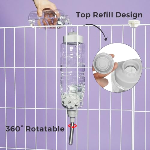 Image of Vannon Rabbit Water Bottle for Cage, Top Fill 34oz Bunny Water Bottle No Drip Automatic Water Dispenser for Dog, Rabbit, Guinea Pig & Small Animals Hanging Cage Water Bottle (Pack of 3)