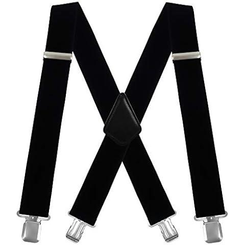 Moulen Men's X-Back 2 Inches Wide Heavy Duty Clips Adjustable Suspenders, Black, Size Large Cover