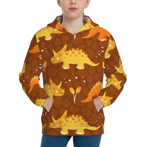 Dinosaurs and Leaves Kids Pullover Hoodies Boys Sweatshirts Girls Athletic Clothes with Pocket