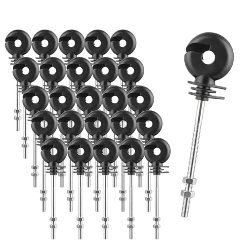 FENSMILE 25 Stück Weidezaun Isolatoren M6 Ringisolator mit Muttern Isolator für Holzpfähle Seil Weidezaun & Elektrozaun Gesamtlänge 145mm