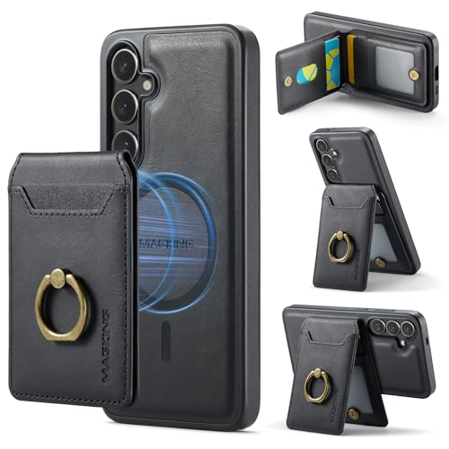Sivnhu Samsung Galaxy S26 2 in 1�p ���O���\�ȃE�H���b�g�P�[�X �J�[�h�X���b�g4�t�� ��v�ȃ��U�[�E�H���b�g�A���C�J�[�h�z���_�[�A�����O�X�^���h RFID�u���b�N Galaxy S26 Men�p (�u���b�N)