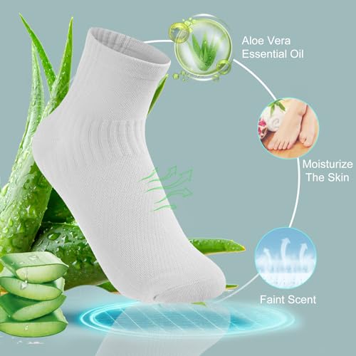 5 Pairs Men's Thin 100% Cotton Ankle Socks with Aloe Vera Infused Moisturizing,Seamless Toe Design,High Elasticity Sport Athletic Running Crew Socks Size 7-103