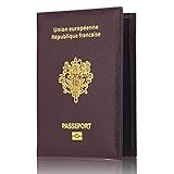 PULABO Passport Holder Pu Leather Passport Holder Cover Case RFID Blocking Travel Wallet Coffee EU France Popular