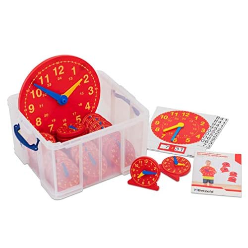 Betzold 82141 - Demonstrationsuhren-Set, 29-Teilig - Mathematik Arbeitsmaterial Uhrzeiten Lernuhr Uhrzeiten Lernen Grundschule Kinder Schüler Lehrmaterial Lehrmittel