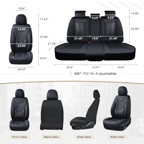 Image of Coverado Car Seat Covers Full Set, Front Seat Covers with Lumbar Support and Back Seat Cover Waterproof Leather Automotive Seat Cover, Universal Car Interior Protectors Cushion for Most Cars