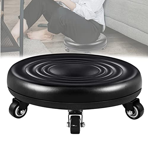 GMWXJKKL Seat with Wheels for Housework, Rolling Low Stool to Sit on to Clean Floors Multifunction Round Roller Seat Stool for Home Office Fitness Office 360degree Rotatabl(Black)