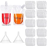 140Pcs Plastic Flasks Drink Pouches, Cruise Sneak Plastic Flask kit Drink Juice Bags Pouches, Leak & BPA-Free Proof Drink Flasks for Outdoor Sports, Concerts, Events(8OZ + 2 Funnels)