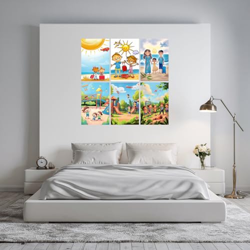 Image of SiddArtify Happy Kids Summer Vacation - Playground Art Prints Set - Sticker - 12x18 Inch - Pack of 6 Wall Room Decoration art Poster Prints