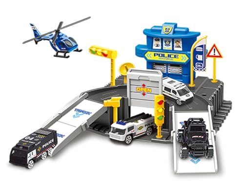 Vangoddy Kids Pretend Play First Responder Police Station Parking Garage Tower Playset for Boys Girls Kids