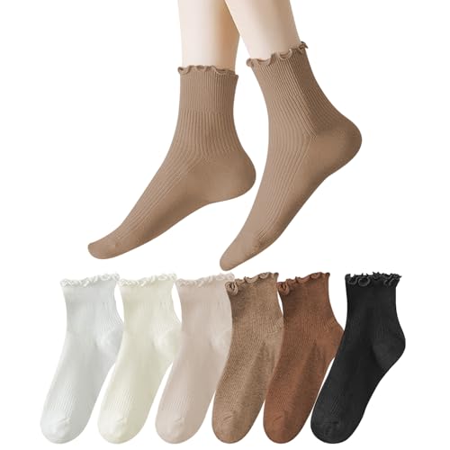 La Mejor Recopilación de Calcetines para Mujer al mejor precio. 45 CXJYSD 6 Pares De Calcetines Con Volantes Para Mujer,Calcetines Transpirables Con Volantes En El Tobillo (Negro+Blanco+Color De Piel+Blanco Leche+Caqui Oscuro+Café)
