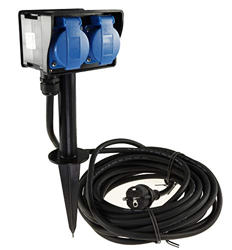 ChiliTec Gartensteckdose 2-Fach Aussensteckdose mit Erdspieß mit 10m Kabel...
