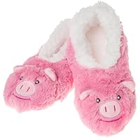 Snoozies! Sherpa Fleece Children's Slippers With Non Slip Sole - Furry Foot Pals Animal Designs - Black Cat, Dog, Mouse or Pink Pig
