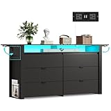 Picture of WLIVE 78 Inch Dresser for Bedroom, Large Chest of Drawers Expandable Black Wood Dresser from 5'3" to 6'5'' with Flexible Shelves and Hanging Rack, Led Dressers for Living Room (85'' TV)