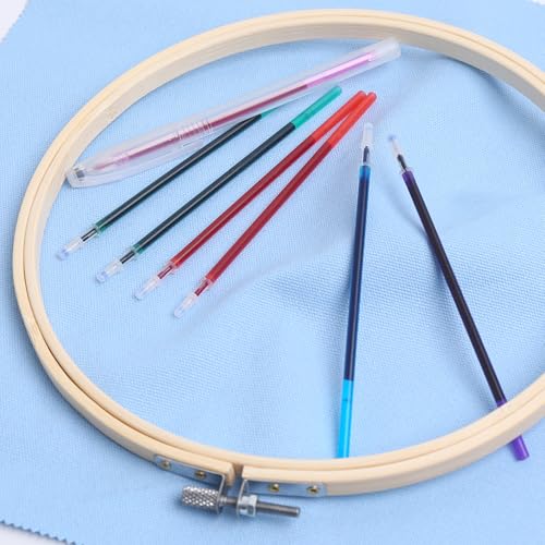 Image of 12-Piece Embroidery Kit,Embroidery Cotton Fabrics 11.8 by 11.8-inch Squares 6 Pcs 6 Color with 6 Water-Soluble Pens for Crafting & Decoration Embroidery Projects and Upholstery