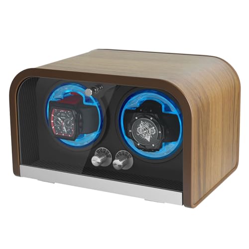 Watch Winder for Automatic Watches, Double Watch Winders Box for Rolex with 4 Rotation Mode Setting & Blue LED Light, Supports 2 * AA Batteries (Not Included), Gift for Man