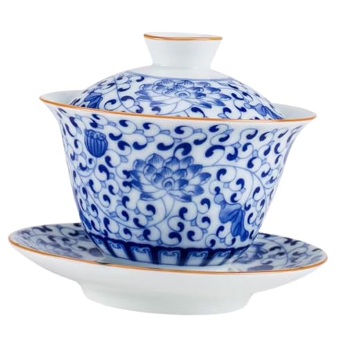 MOKKHNB 青花瓷蓋碗茶器 風セラミック三才茶碗 蓋付き湯呑み 紅茶 茶 花茶向け 家用 オフィス 茶室対応 贈答用にも適した伝統デザイン