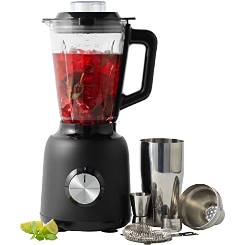 Salter Glass Jug Blender & Cocktail Making Set, 1.5L, 2-Speed & Pulse Ice Crushing Mixer, Mocktail & Smoothie Maker, Includes 20 Recipes, Shaker, Strainer & Jigger, 800W EK5245