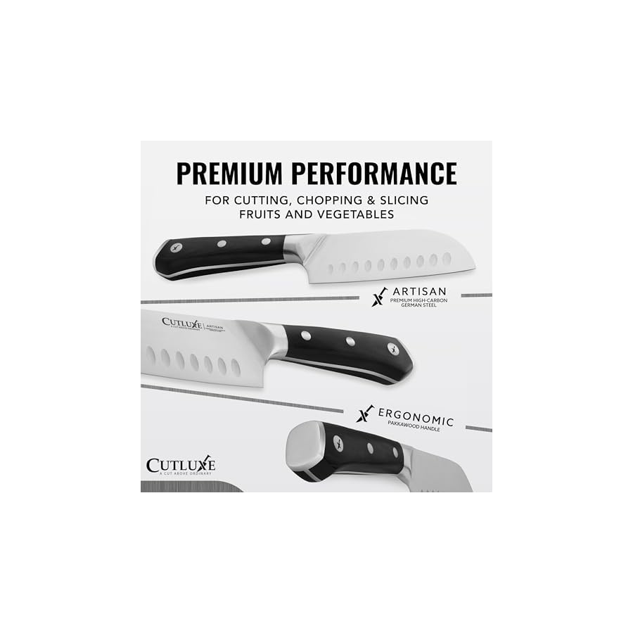 Cutluxe-Santoku-Knife--5-Chopping-Knife-Vegetable-Knife--Forged-High-Carbon-German-Steel--Full-Tang-Razor-Sharp--Ergonomic-Handle-Design--Artisan-Series Cutluxe Santoku Knife – 5" Chopping Knife, Vegetable Knife – Forged High Carbon German Steel – Full Tang & Razor Sharp – Ergonomic Handle Design – Artisan Series