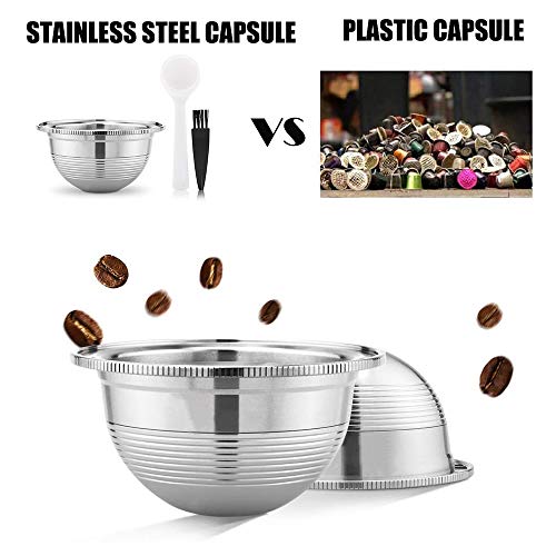 Deca Reusable Coffee Capsule Filter, Stainless Steel Coffee Pod Holder Set For Nespresso Vertuoline Gca1/Plus, Nespresso Vertuo Plus Series, Delonghi Env 135/150 With Brush Spoon (70Ml), Silver #TOP4
