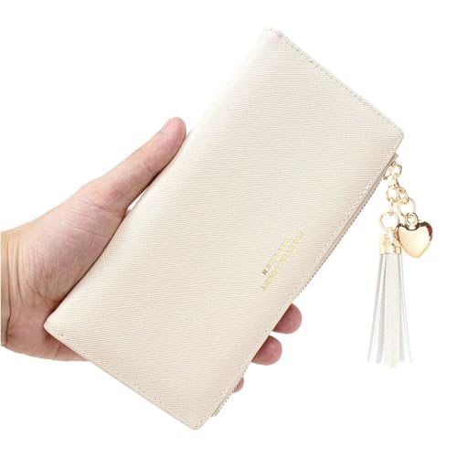 Image of Valentoria Womens Wallet Cute Elegant Long Slim Card Holder Case Minimalist Coin Purse Thin Tassels Zip Clutch Wallets for Girls Ladies | Cute
