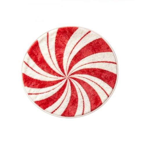 Aufmer Christmas Candy Swirl Door Mat 23.62 Inch Large Round Bathroom Rugs - image 3
