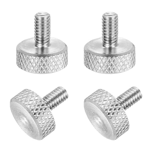 MECCANIXITY 4 Pcs M4x8mm Flat Head Knurled Thumb Screws, 304 Stainless Steel Fully Threaded Thumbscrew Bolts Fasteners for PC Computer Cases Graphics Card, Silver