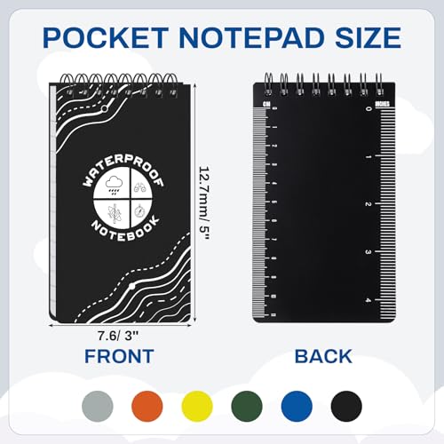 Carnets de poche Thboxes imperméables 12,7 x 7,6 cm lot de 6 blocs à spirale pour note extérieure