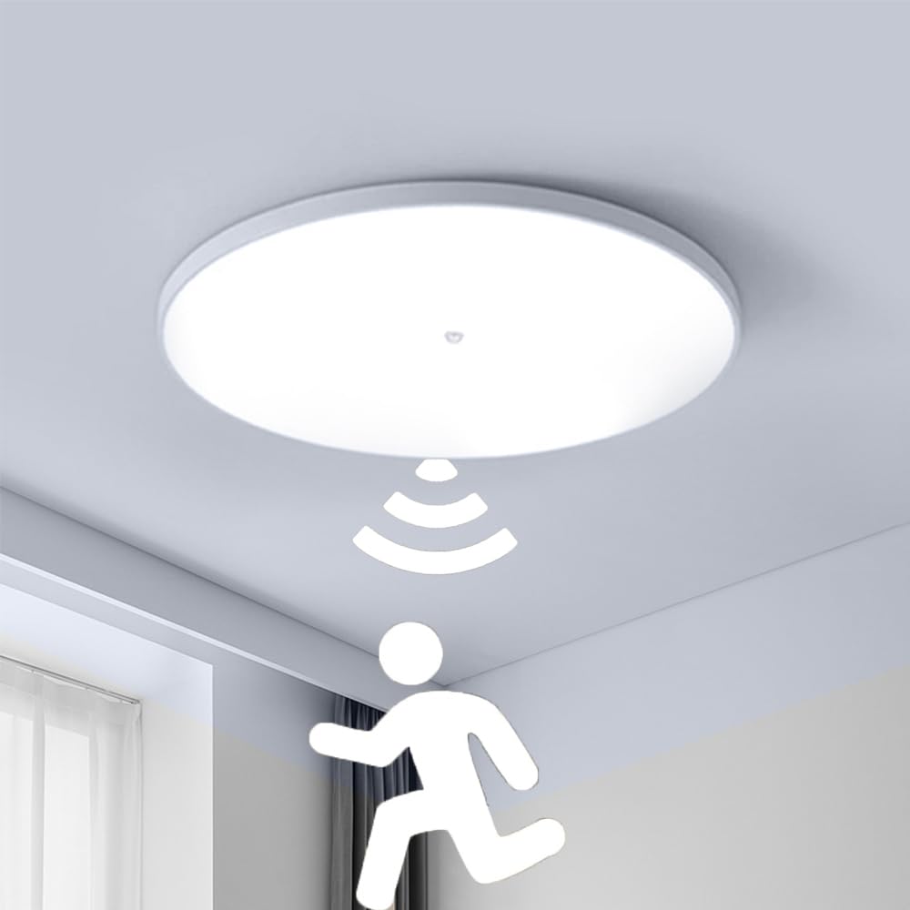 LED Ceiling Light with Motion Sensor, 18W 1800LM Ceiling Lamp, Flush Mount Lighting Cool White 6000K Daylight Round Modern for Bathroom, Kitchen,Bedroom, Hallway, Corridor, Balcony (WHITE, 40W)