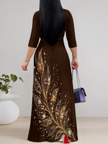 Image of PinkPatty Women's Plus Size V Neck 3 /4 Sleeve Boho Maxi Dress with Pockets