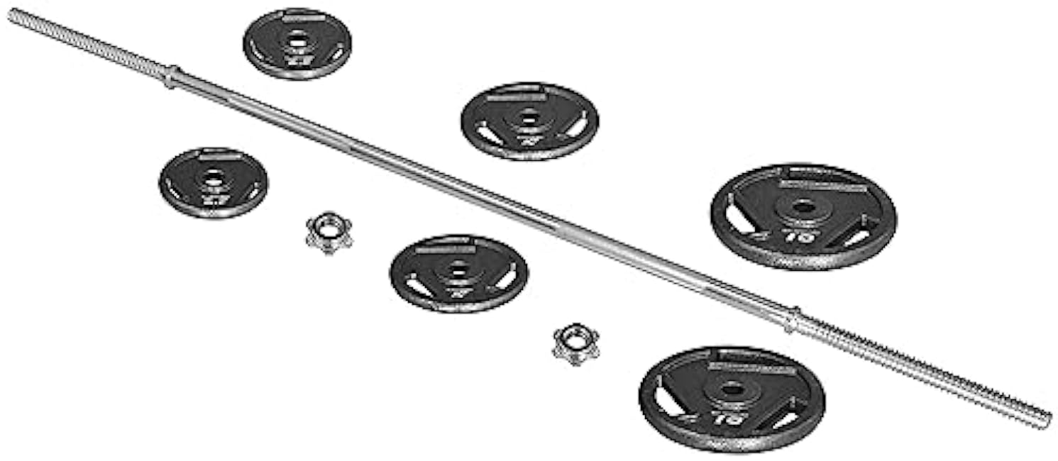 Cast Iron Standard Weight Plates Including 5FT Standard Barbell with Star Locks, 45-Pound Set (35 Pounds Plates + 10 Pounds Barbell), Multiple Packages