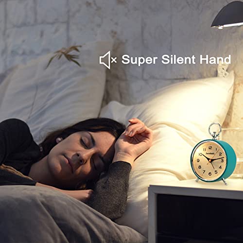 Analog Alarm Clocks For Bedrooms Non Ticking With Night Light Snooze 4.3 Inch Round Retro Alarm Clock Battery Operated Clock For Bedsides Living Room For Kids #TOP1
