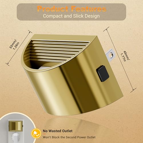 Image of JandCase LED Night Lights Plug into Wall, 2 Pack Gold Modern Night Lights, Dusk to Dawn Sensor Nightlight,0-100LM Brightness Adjustable, 3000K Soft White