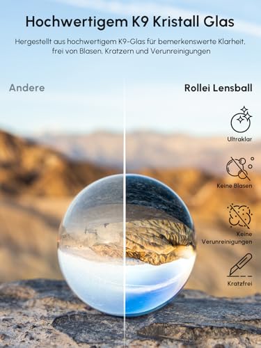 Rollei Lensball 110mm I Glaskugel I Kristallkugel I Foto-Kugel mit Aufbewahrungstasche & Mikrofaser Reinigungstuch für Glaskugel-Fotografie