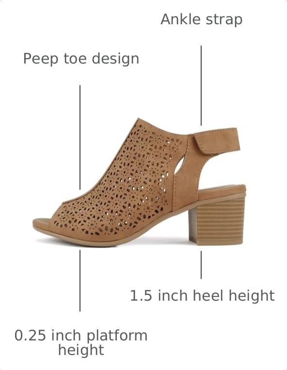 Image of CITYCLASSIFIED inchElect inch ~ Women's Peep Toe Laser Cut Geometric Caged Slingback Ankle Strap Low Stacked Heel Ankle Bootie