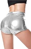BLACK JACKY Metallic Rave Booty Dance Shorts, Bk1027 Silver, Medium