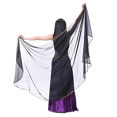 Calcifer Voile de danse du ventre en mousseline pour femmes, accessoire pour danseuses professionnelles, 250 x 120 cm, Noir