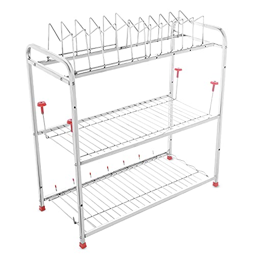 Image of LiMETRO STEEL Stainless Steel 3 Shelf Wall Mount Kitchen Racks | Utensil Stand for Kitchen | Utensil Rack for Kitchen | Kitchen Utensils Rack (Size: 24x24 inch)