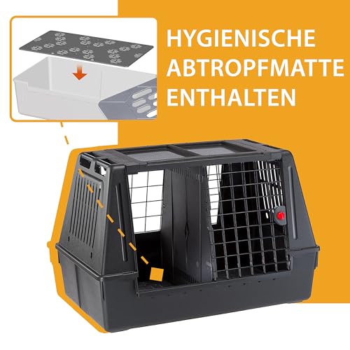 Ferplast Hundebox Auto, Atlas CAR 100 Scenic, extra Belüftung, Ablagefach, Doppelte Schiebeöffnung mit Sicherheitshaken, Abtropfmatte, L 100 x W 60 x H 66 cm - Max 40 Kg.
