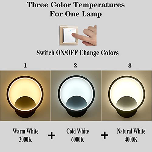 ZTWLEED-LED-Lampada-da-Parete-Interno-14WTondo-Nero-Applique-da-Parete-Interno-Moderno-Tre-Tipi-di-DimmerabileRA85-Lampada-a-Muro-Perfetto-per-Camera-da-Letto-Soggiorno-Corridoio-Le-Scale