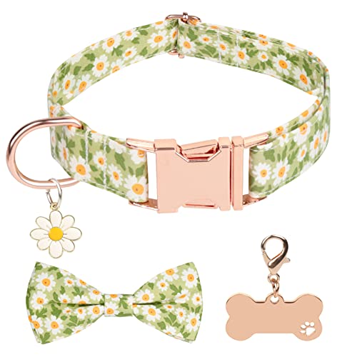 Ytfu Girl Boy Dog Collar Bow Tie Collars With Cute Daisy Printed Pattern, Female Dog Collars Pure Cotton Pet Collars For Medium Dogs With Adjustable Metal Anti-Skid Buckle (M,Green) #TOP3