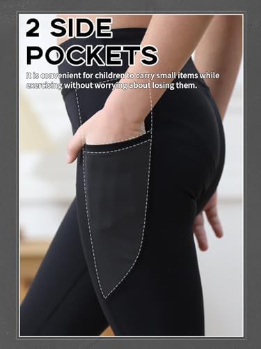 Monbessi Girls Athletic Leggings with Pockets High Waisted Kids Workout Leggings Yoga Sports Gym Girls Leggings 5-12 Years3