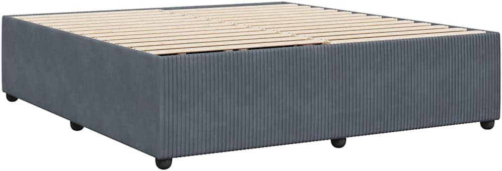 King Bed Frame Dark Gray Velvet with Plywood and Solid Pine Wood, Sturdy Slatted Platform Foundation, Easy Assembly Modern Minimalist Bedroom Furniture Mattress Support