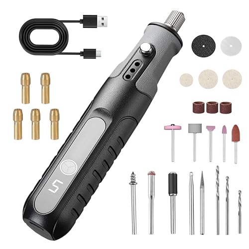 Outil Rotatif Multifonction Sans Fil,8V Perceuse Sans Fil Avec 26 Accessoires, 5 Vitesses Variables (28000 RPM) pour Ponçage, Polissage, Gravure, Meulage, Perçage, DIY