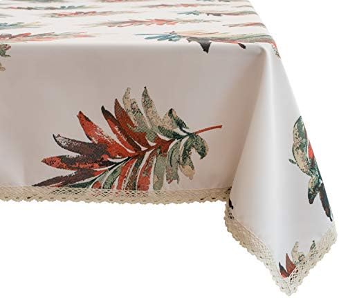 Wewoch Decorative Foliage Floral Print Polyester Rectangle Tablecloth Waterproof Fabric Lace Table Cloth, Table Cover for Dining Room and Party (60x120­-Inch,Milk Yellow)