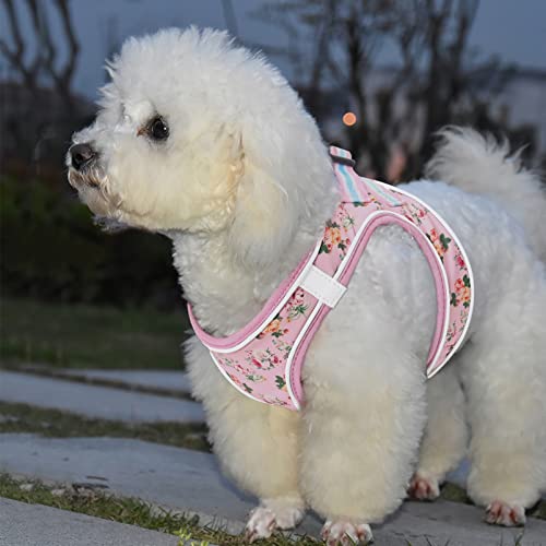 HEELE Geschirr Hund Klein Weich Hunde Geschirr Air Mesh Verstellbar Sicher Kontrolle Welpengeschirr Weste Hunde Brustgeschirr für Gehen, Laufen, Training, Reflektierend, Blume Pink, XS