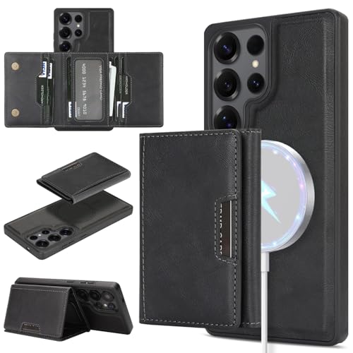 Étui Samsung Galaxy S24 noir, étui portefeuille magnétique cuir avec fentes pour cartes