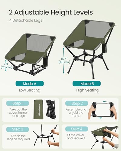 Image of SONGMICS Lightweight Backpacking Chair, Adjustable Height, Steel Frame | 330 Lb Capacity, 2 Storage Pockets, for Outdoor Travel, Green UGCB050CZ01